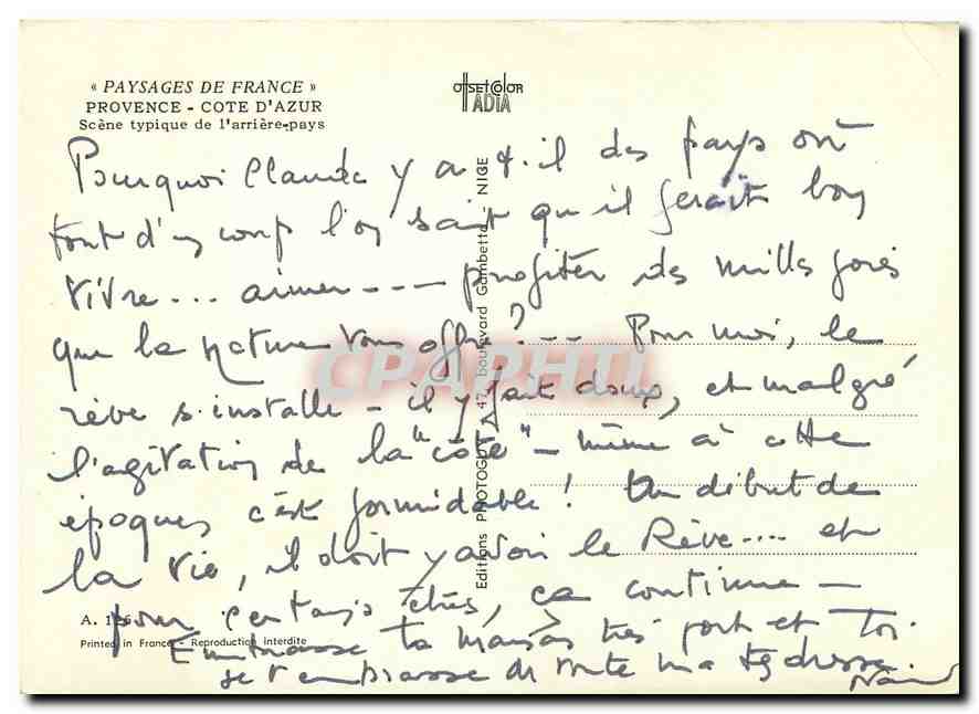 CPM Paysages de France Provence Cote d'Azur Scene typique de l'arriere pays  — Rückseite