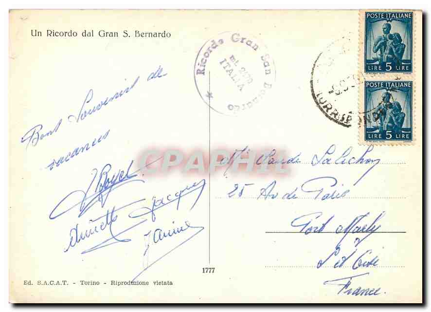CPM Un Ricordo dal Gran S Bernardo Chien — Rückseite