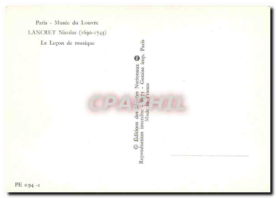 CPM Paris Musee du Louvre Lancret Nicolas La Lecon de musique  — Rückseite