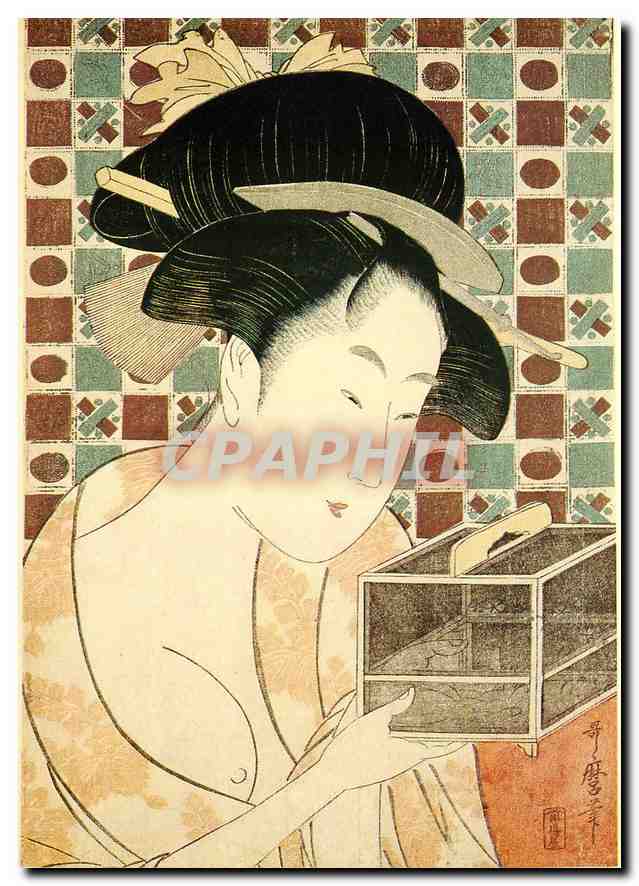 CPM Paris Musee Guimet Utamaro Femme portant une boite sur fond a damiers Japon Nippon Japan