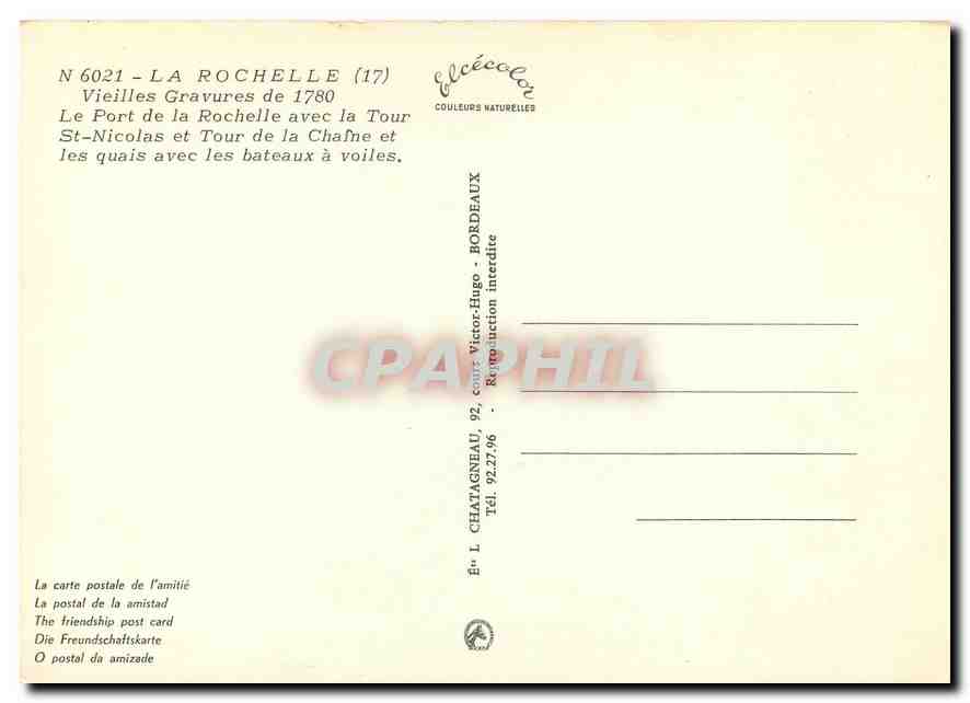 CPM La Rochelle Vieilles Gravures Le Port de la Rochelle avec la Tour St Nicolas et Tour de la Chain — Verso
