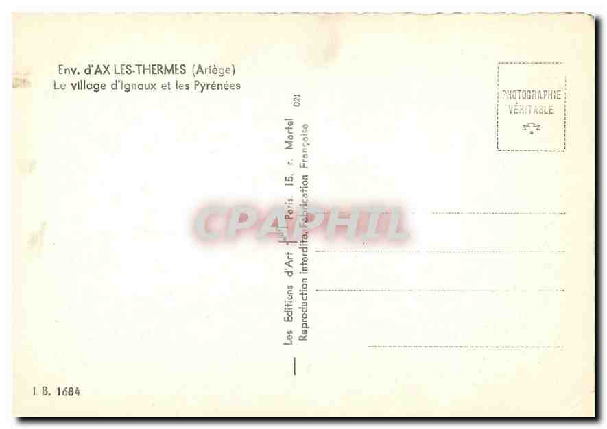 CPM Env d'Ax les Thermes Ariege Le village d'Ignaux et les Pyrenees  — Rückseite