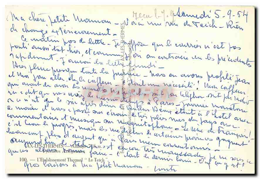 CPM Ax les thermes L'Etablissement Thermal Le Teich  — Rückseite
