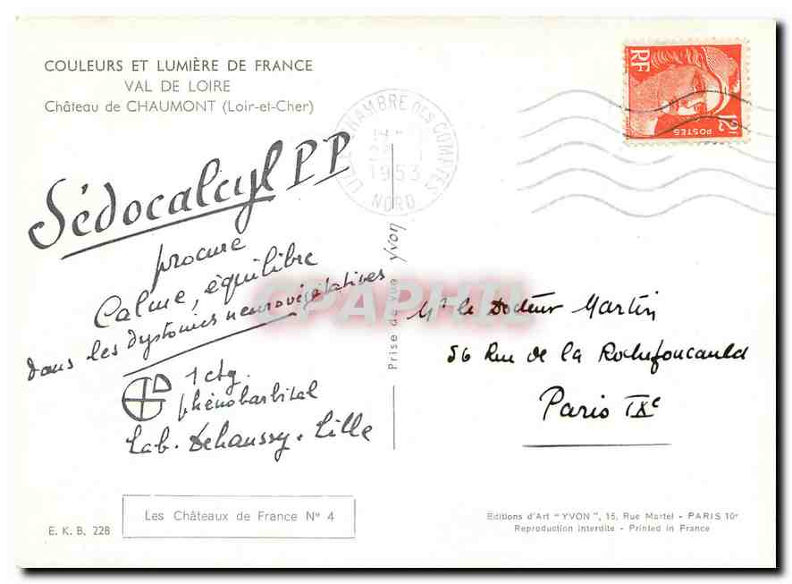 Château de Chaumont — Loir-et-Cher — Éditions d'Art YVON, N° 4 — Verso