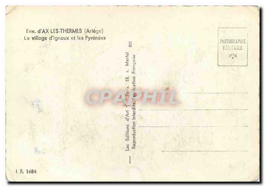 CPM Env d'Ax les Thermes Ariege le Village d'Ignaux et les Pyrenees  — Rückseite