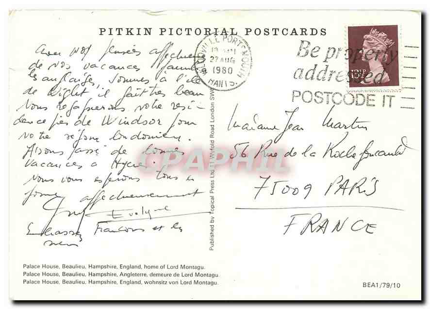 CPM Palace House Beaulieu Hampshire Angleterre Demeure de Lord Montagu  — Verso