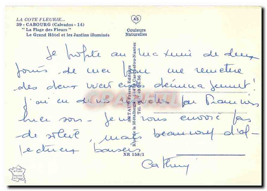 CPM La Cote Fleurie Cabourg Calvados la Plage des Fleurs le Grand Hotel et les Jardins Illumines  — Rückseite