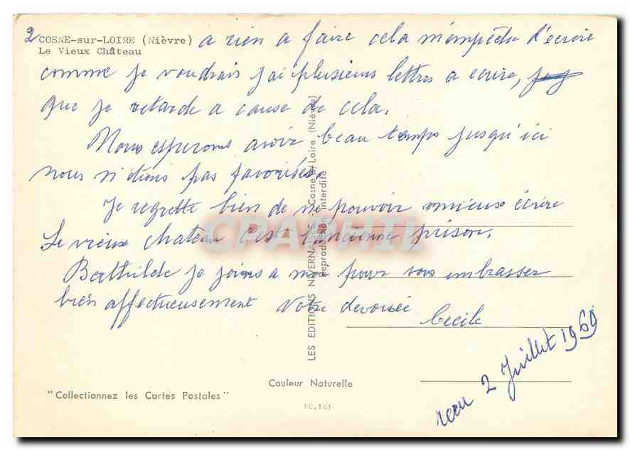 CPM Cosne sur Loire Nievre le Vieux Chateau  — Rückseite