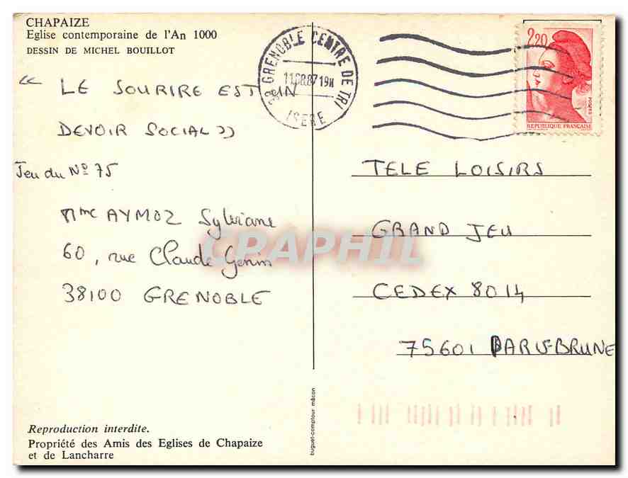 CPM Chapaize eglise contemporaine de l'An 1000 dessin de Michel Bouillot  — Rückseite