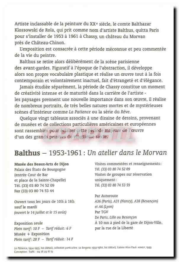 CPM Balthus 1953 1961 un Atelier dans le Morvan  — Rückseite