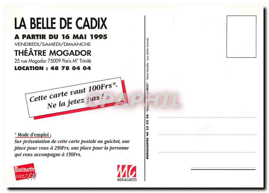 CPM La Belle de Cadix a partir du 16 Mai 1995 Theatre Mogador  — Rückseite