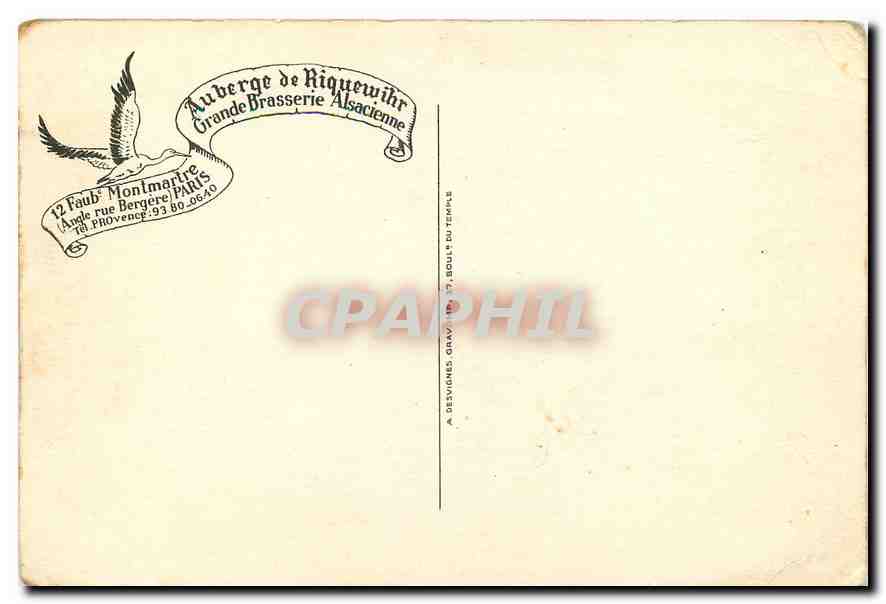 CPM Auberge de Riquewihr Grande Brasserie Alsacienne 12 Faubourg Montmartre Paris  — Verso
