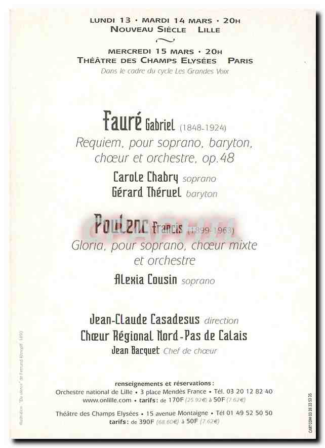 CPM Faure Gabriel Requiem Francis Poulenc Gloria Orchestre national de Lille Region Nord Pas de Cala — Verso