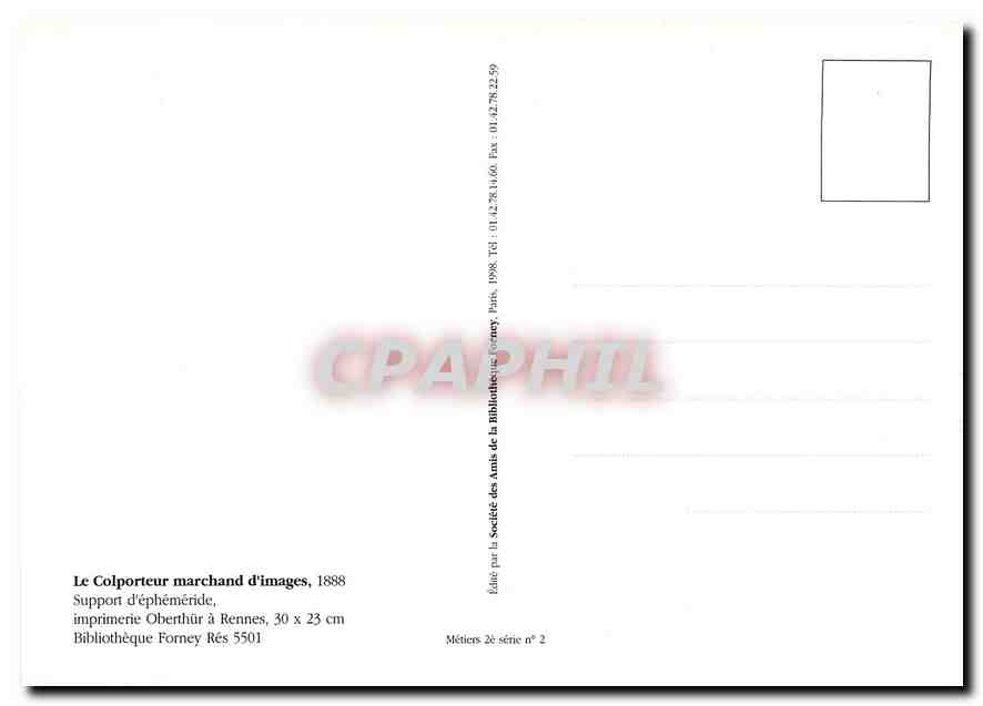 CPM Le Colporteur Marchand d'images 1888 suport d'ephemeride  — Verso