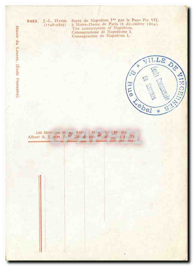CPM J L David Sacre de Napoleon I par le Pape Pic VII a Notre Dame de Paris  — Rückseite