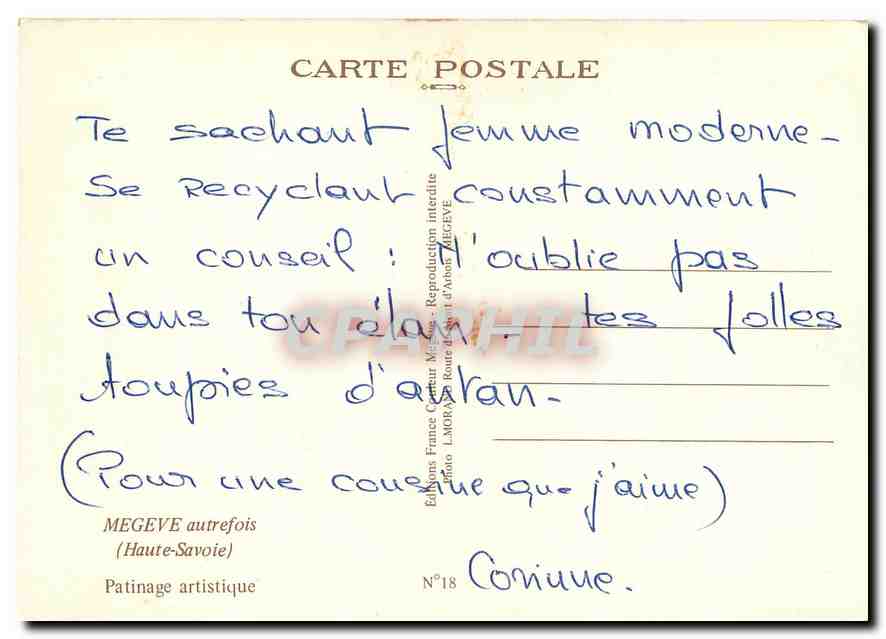 CPM Megeve autrefois Haute Savoie Patinage artistique  — Rückseite