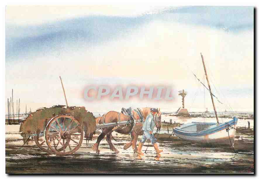 CPM Cartina Le Ramassage du goemon Aquarelle de Jean Michel Seiller 