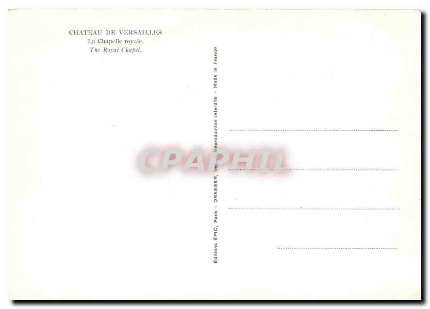CPM Chateau de Versailles La Chapelle royale Orgue — Verso