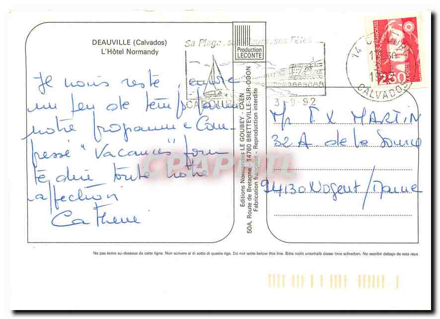 CPM Deauville Calvados l'Hotell Normandy  — Rückseite
