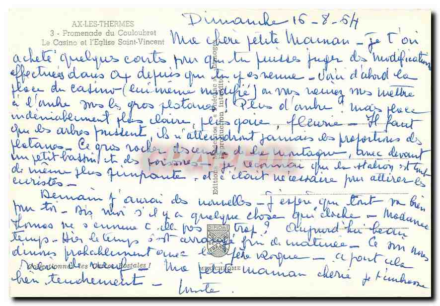 CPM Ax les Thermes Promenade de Couloubret Le Casino et l'Eglise Saint Vincent  — Rückseite