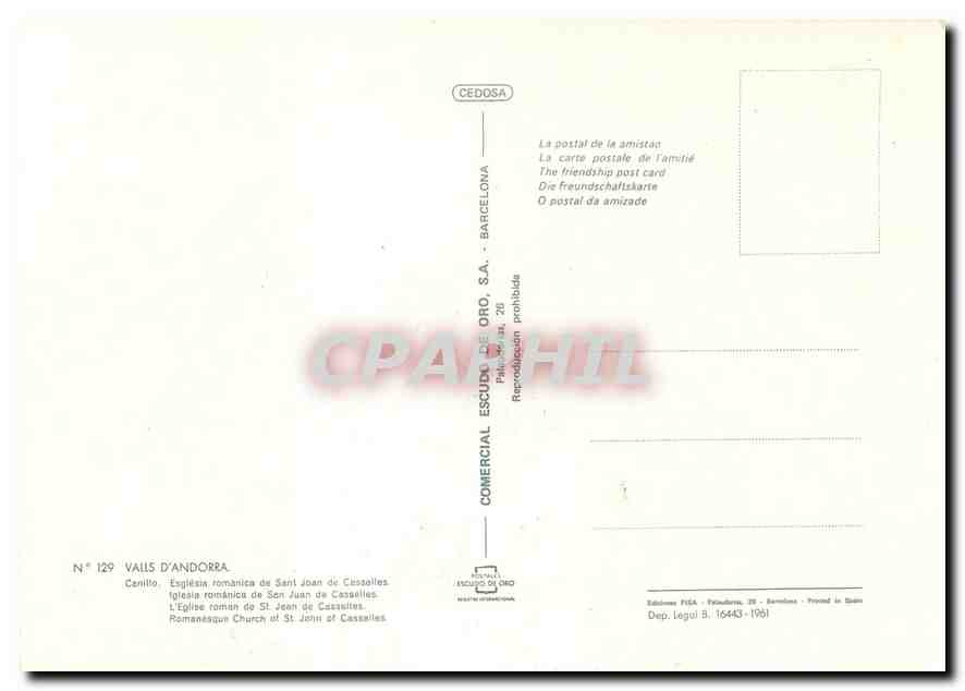 CPM Valls d'Andorra  — Rückseite