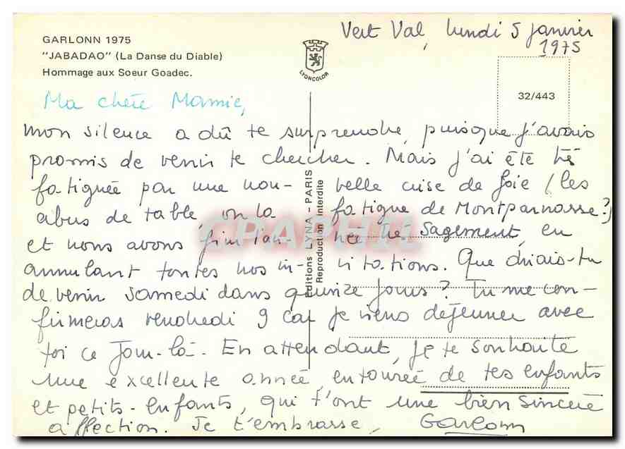 CPM Garlonn Jabadao La Danse du Diable Hommage aux Soeur Goadec  — Verso