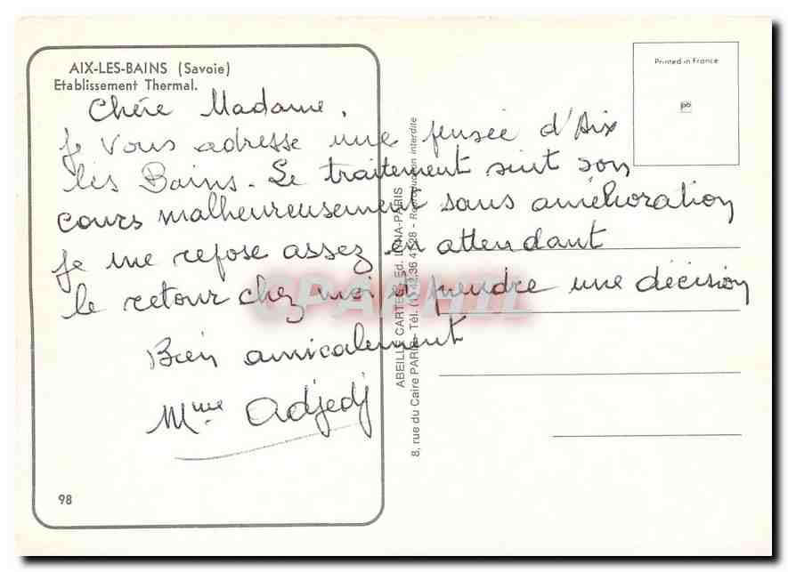 CPM Aix les Bains Savoie Etablissement Thermal  — Rückseite