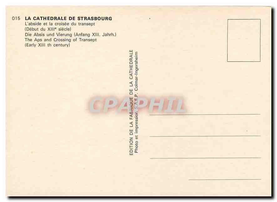 CPM La Cathedrale de Strasbourg l'abside et la croisee du transept  — Rückseite