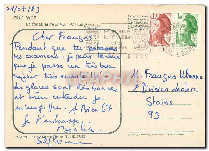 CPM Nice La fontaine de la Place Massena Caisse d'Epargne — Rückseite