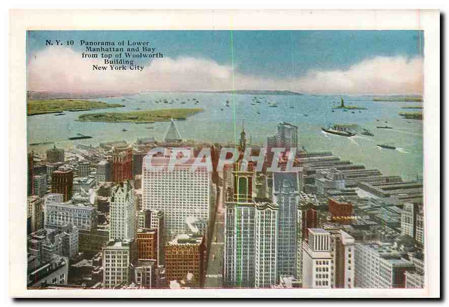 CPM The Hippodrome New York Panorama of Lower Manhattan and Bay from top of Woolworth Building New Y — Rückseite