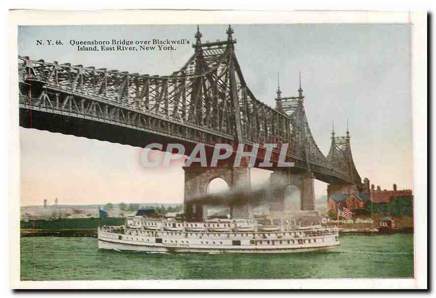 CPM Columbus Circle New York Queensboro Bridge over Blackwell's Island East River  — Rückseite