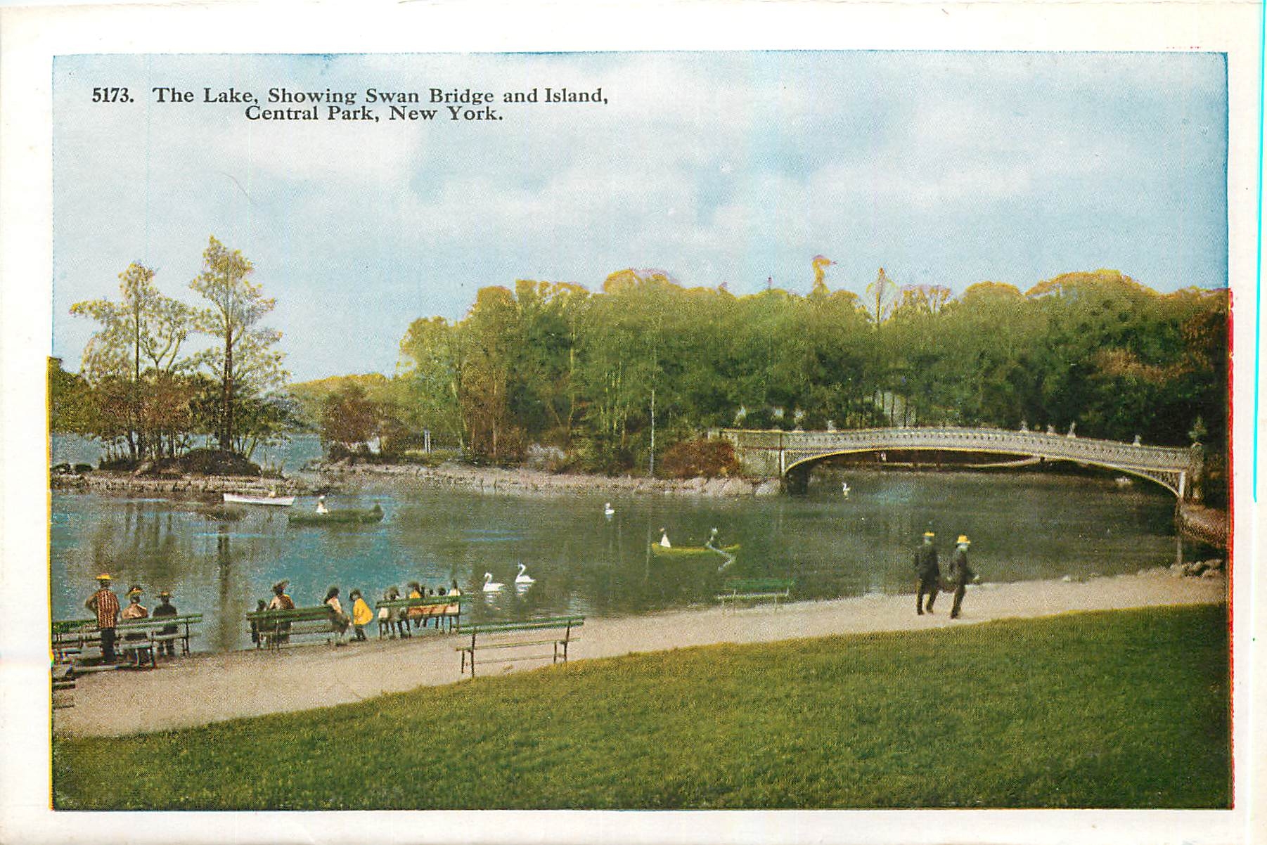 CPM The Lake Showing Swan Bridge ans Island Central Park New York Metropolitan Building Madison Squa