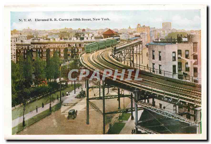 CPM Elevated Curve at 110th Street New York Municipal Park Row and East River New York 