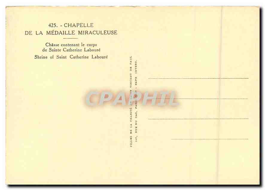 CPM Sainte Catherine Laboure Chapelle de la Medaille Miraculeuse  — Rückseite