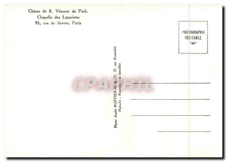CPM Chasse de S Vincent de Paul Chapelle des Lazarines rue de Sevres Paris  — Rückseite