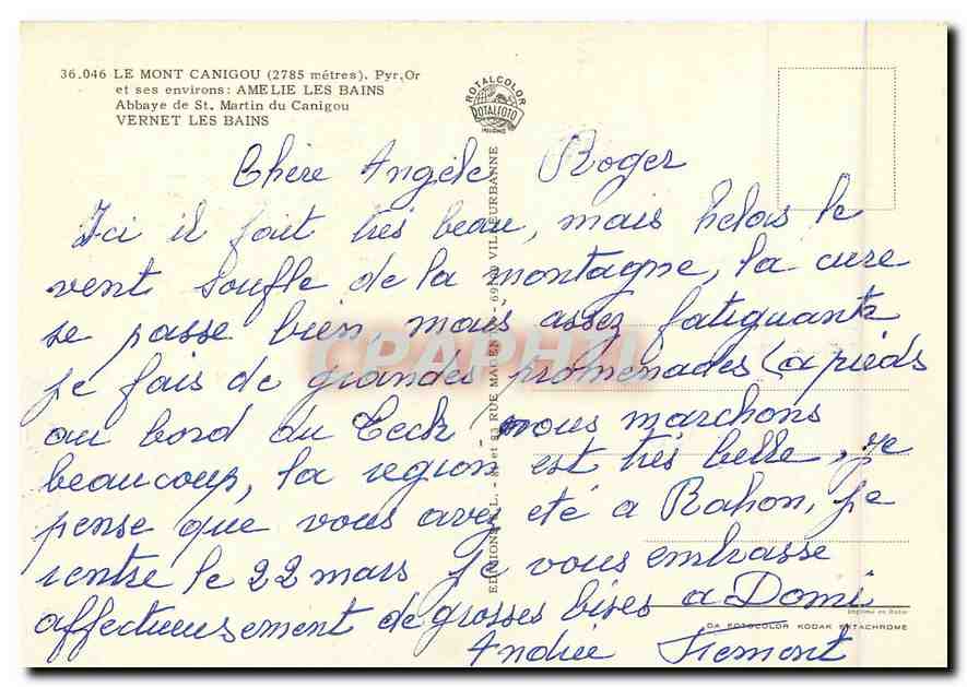 CPM Le Mont Canigou Vernet les Bains  — Rückseite