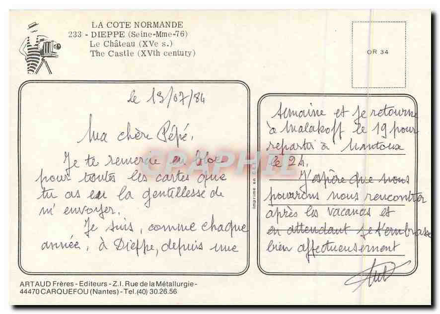 CPM La Cote Normande Dieppe Seine Mme Le Chateau  — Rückseite