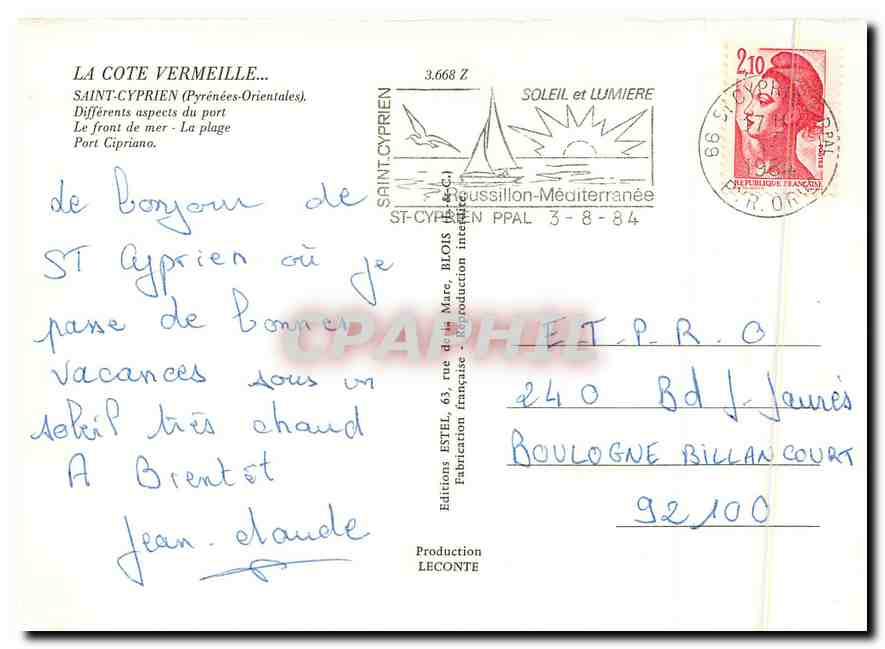 CPM La Cote Vermeille Saint Cyprien Pyrenees Orientales Le front de mer La plage  — Rückseite