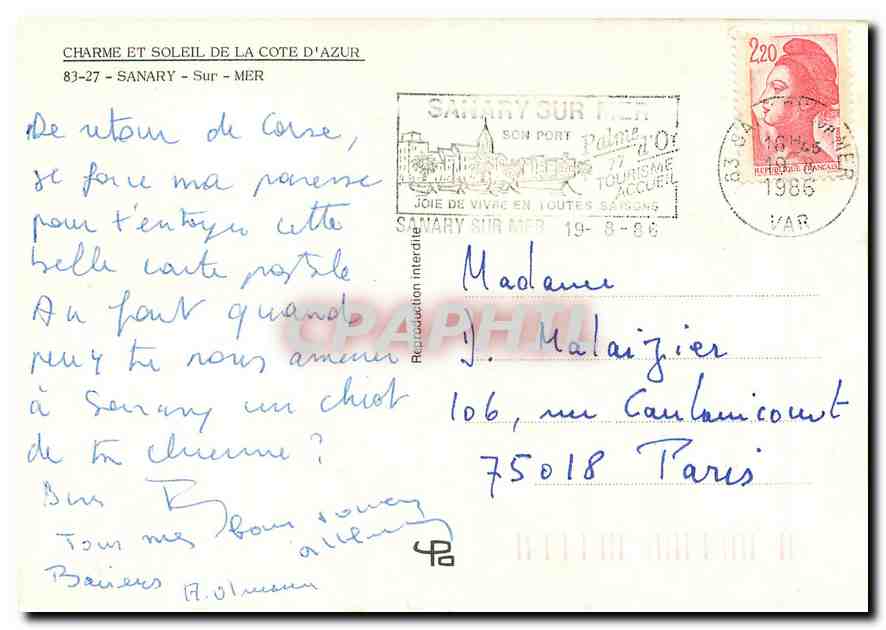 CPM Charme et soleil de la Cote d'Azur Sanary Sur Mer  — Verso