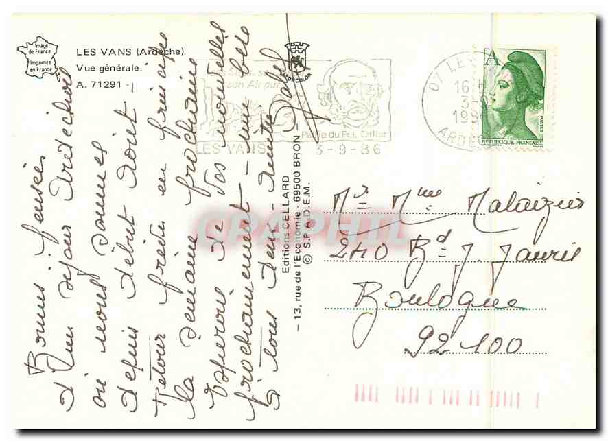 Les Vans (Ardèche) — Vue générale — Éditions CELLARD n° A.71291 — Rückseite