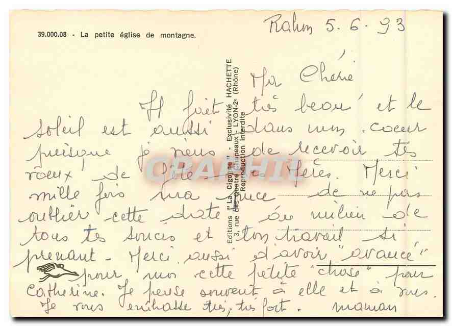 CPM La petite eglise de montagne  — Rückseite