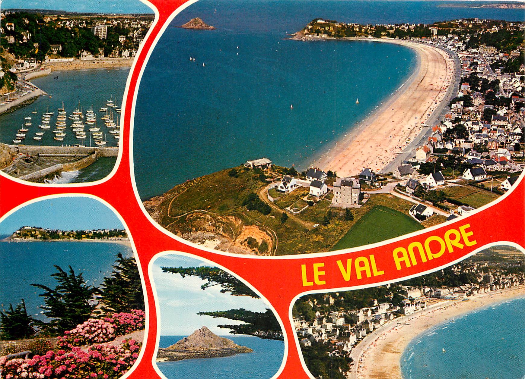 CPM Couleurs de Bretagne Le Val Andre Le port du Piegu la plage et le Verdelet 