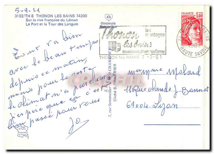 CPM Thonon les Bains Sur la rive francaise du Leman Le Port et la Tour des Langues  — Verso