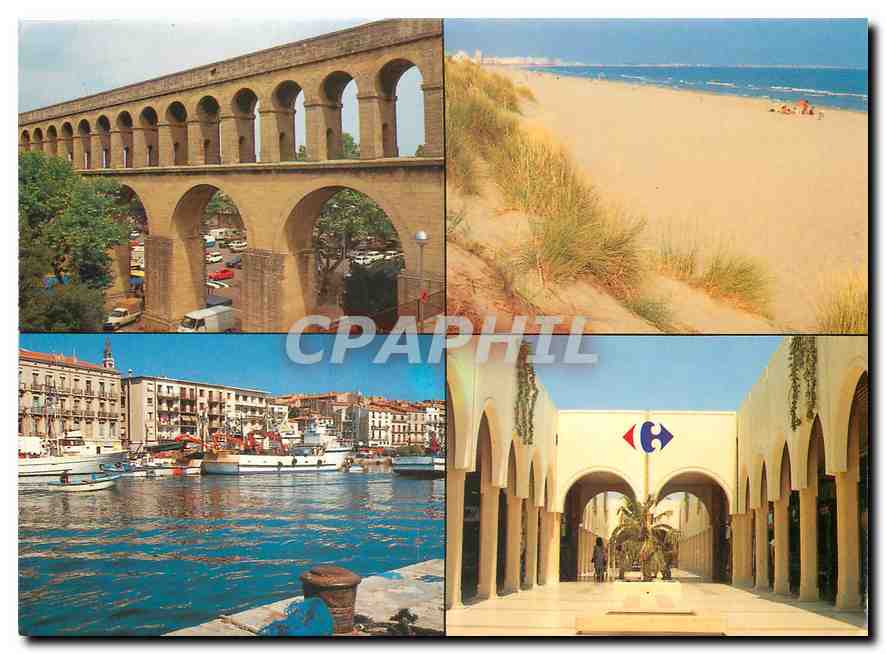 CPM Aqueduc des Arceaux a Montpellier Plage du Langueduc Sete le canal Carrefour route de Sete a Mon