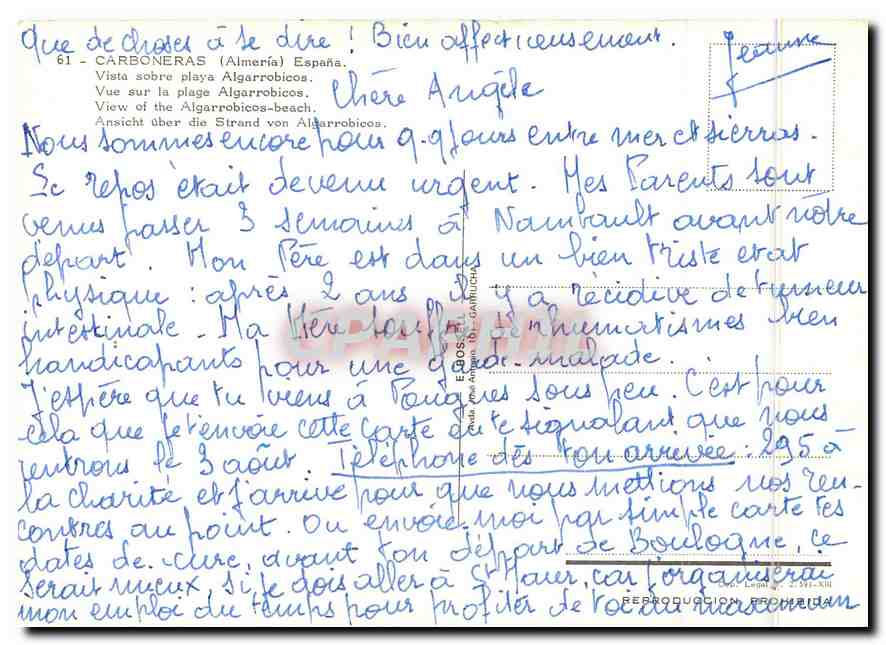CPM Carboneras Almeria Espana Vue sur la plage Algarrobicos  — Rückseite