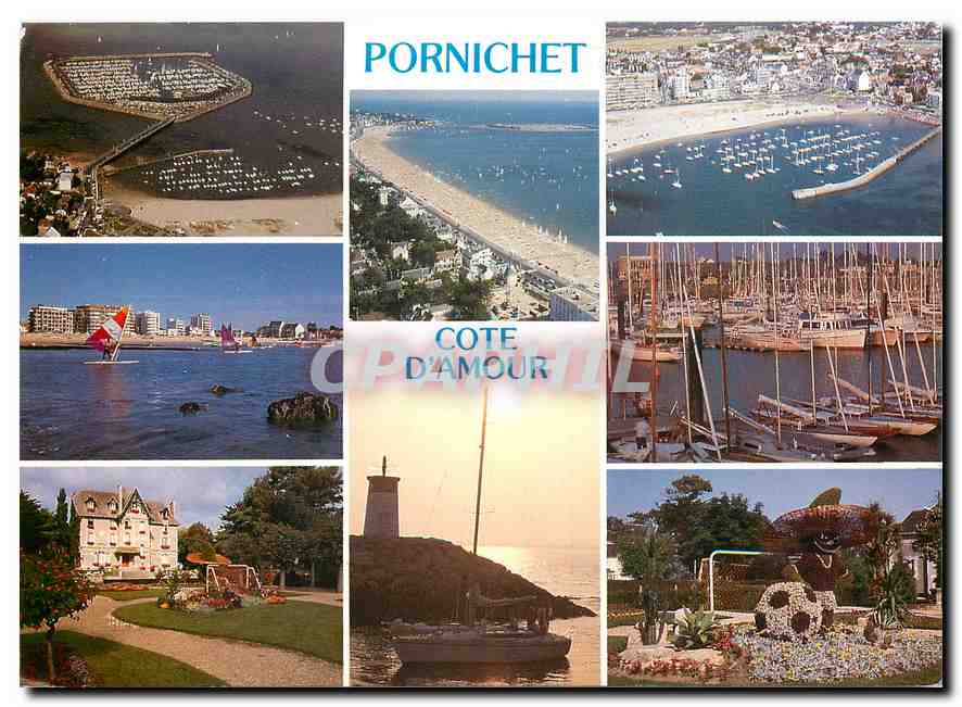 CPM Couleurs de Bretagne La Cote d'Amour Pornichet La plage le port et l'Hotel de Ville 