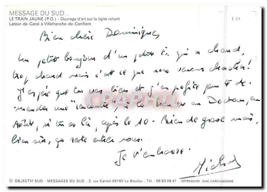 CPM Message du Sud Le train Jaune P O Ouvrage d'art sur la ligne reliant Latour de Carol a Villefran — Rückseite
