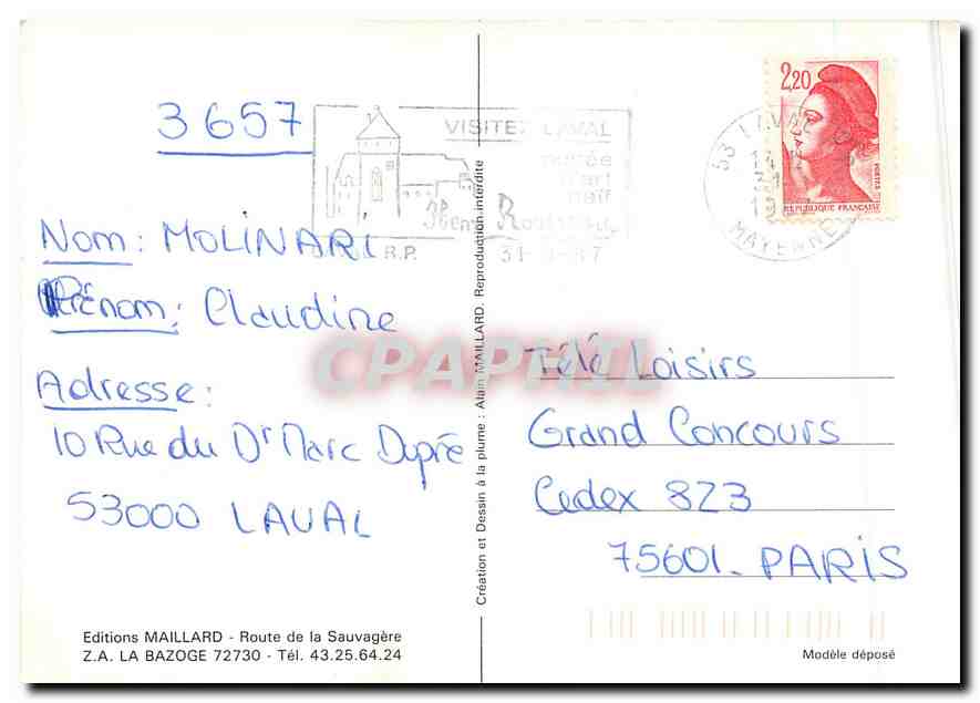 CPM Maillard Rooute de la Sauvagere La Bazoge  — Verso