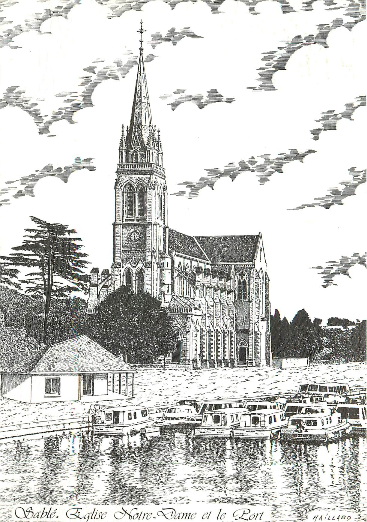 CPM Sable Eglise Notre Dame et le Port 
