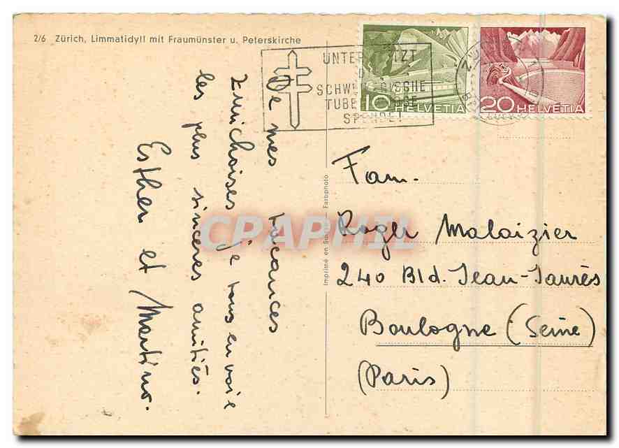 CPM Zurich Limmatidyll mir Fraumunster u Peterkirche  — Verso
